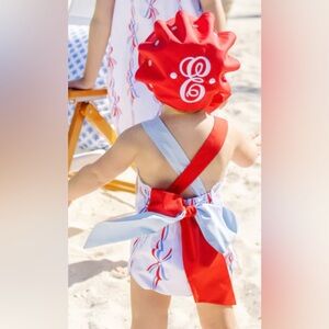 Sisi Sunsuit Bows With Richmond Red And Buckhead Blue- 6-12 months